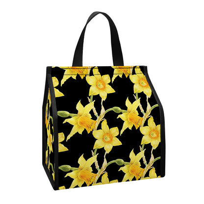 Watercolor Daffodil Flower Pattern Print Insulated Lunch Tote