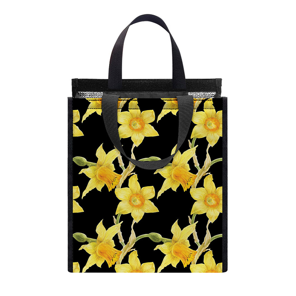 Watercolor Daffodil Flower Pattern Print Insulated Lunch Tote