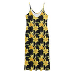 Watercolor Daffodil Flower Pattern Print Jersey Midi Cami Dress