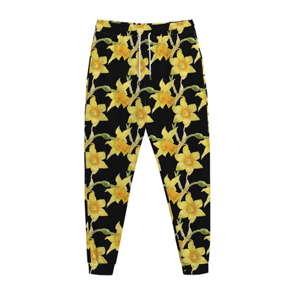 Watercolor Daffodil Flower Pattern Print Jogger Pants