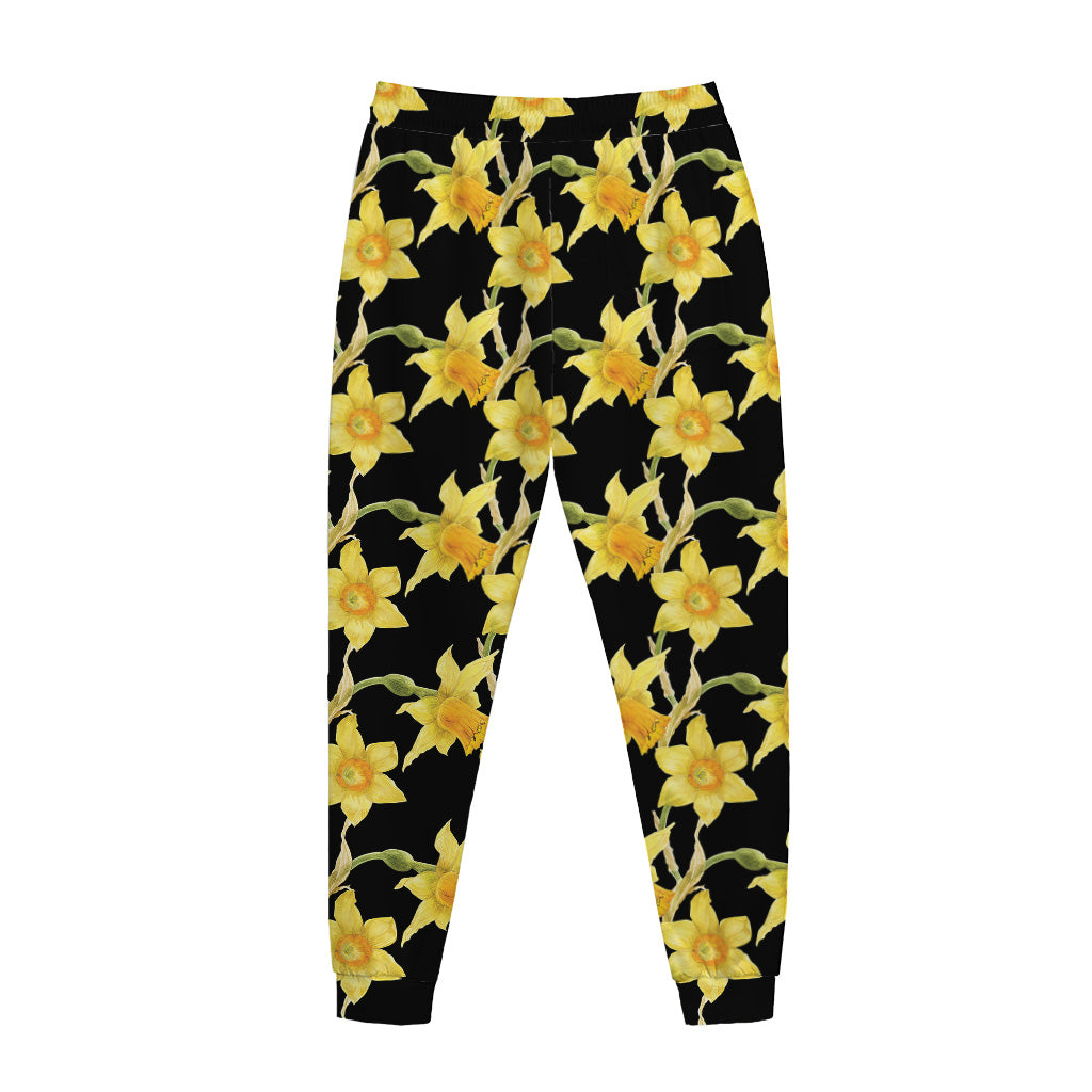 Watercolor Daffodil Flower Pattern Print Jogger Pants