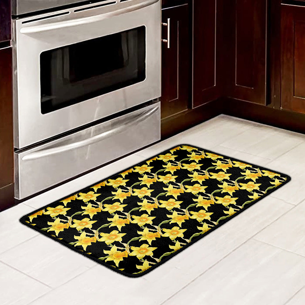 Watercolor Daffodil Flower Pattern Print Kitchen Mat