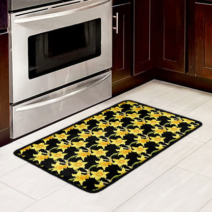 Watercolor Daffodil Flower Pattern Print Kitchen Mat