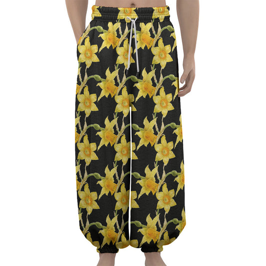 Watercolor Daffodil Flower Pattern Print Lantern Pants