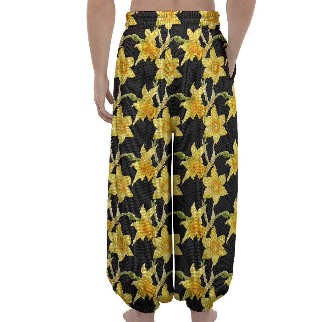 Watercolor Daffodil Flower Pattern Print Lantern Pants