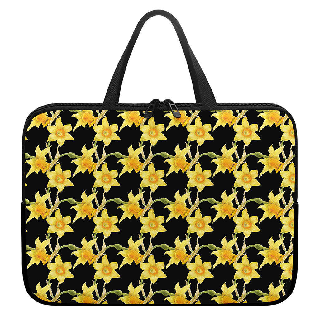Watercolor Daffodil Flower Pattern Print Laptop Sleeve With Handle