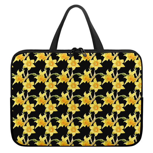 Watercolor Daffodil Flower Pattern Print Laptop Sleeve With Handle