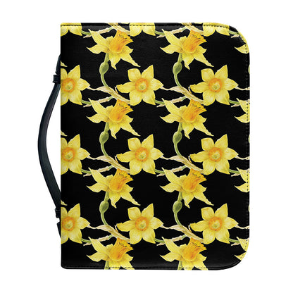 Watercolor Daffodil Flower Pattern Print Leather Bible Cover