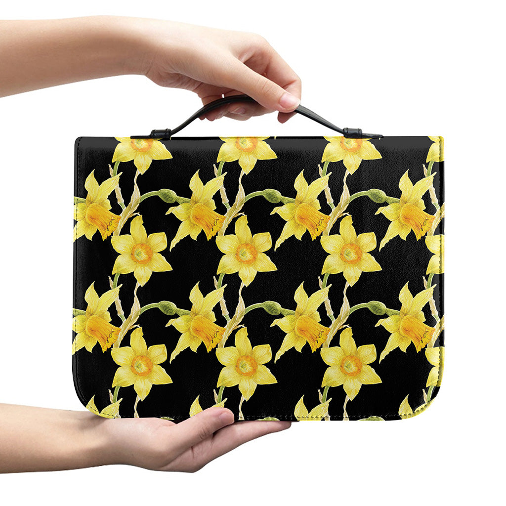 Watercolor Daffodil Flower Pattern Print Leather Bible Cover