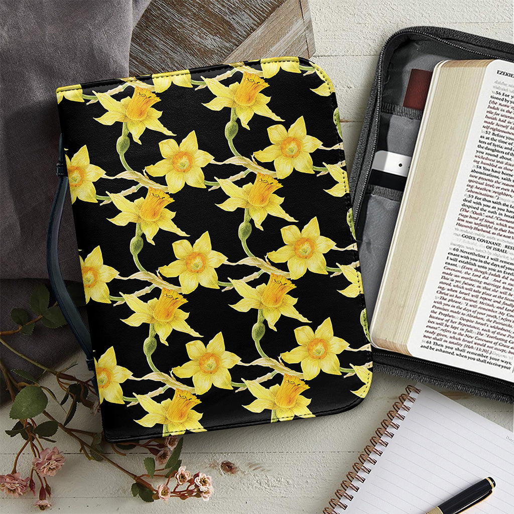 Watercolor Daffodil Flower Pattern Print Leather Bible Cover