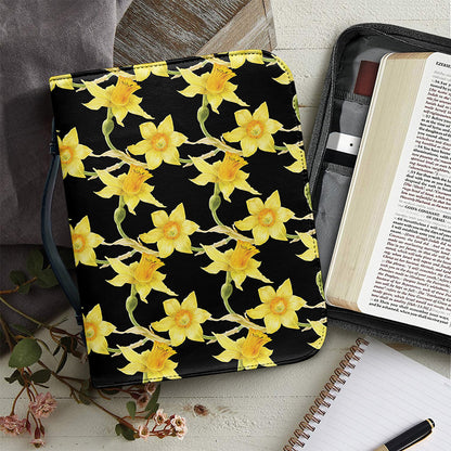 Watercolor Daffodil Flower Pattern Print Leather Bible Cover