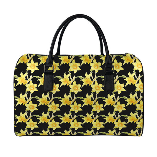Watercolor Daffodil Flower Pattern Print Leather Duffle Bag