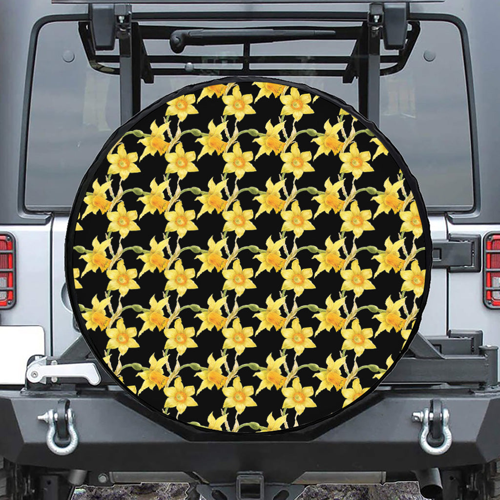 Watercolor Daffodil Flower Pattern Print Leather Spare Tire Cover