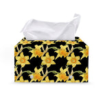 Watercolor Daffodil Flower Pattern Print Leather Tissue Box Cover