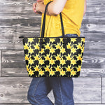 Watercolor Daffodil Flower Pattern Print Leather Tote Bag