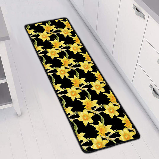 Watercolor Daffodil Flower Pattern Print Long Kitchen Mat