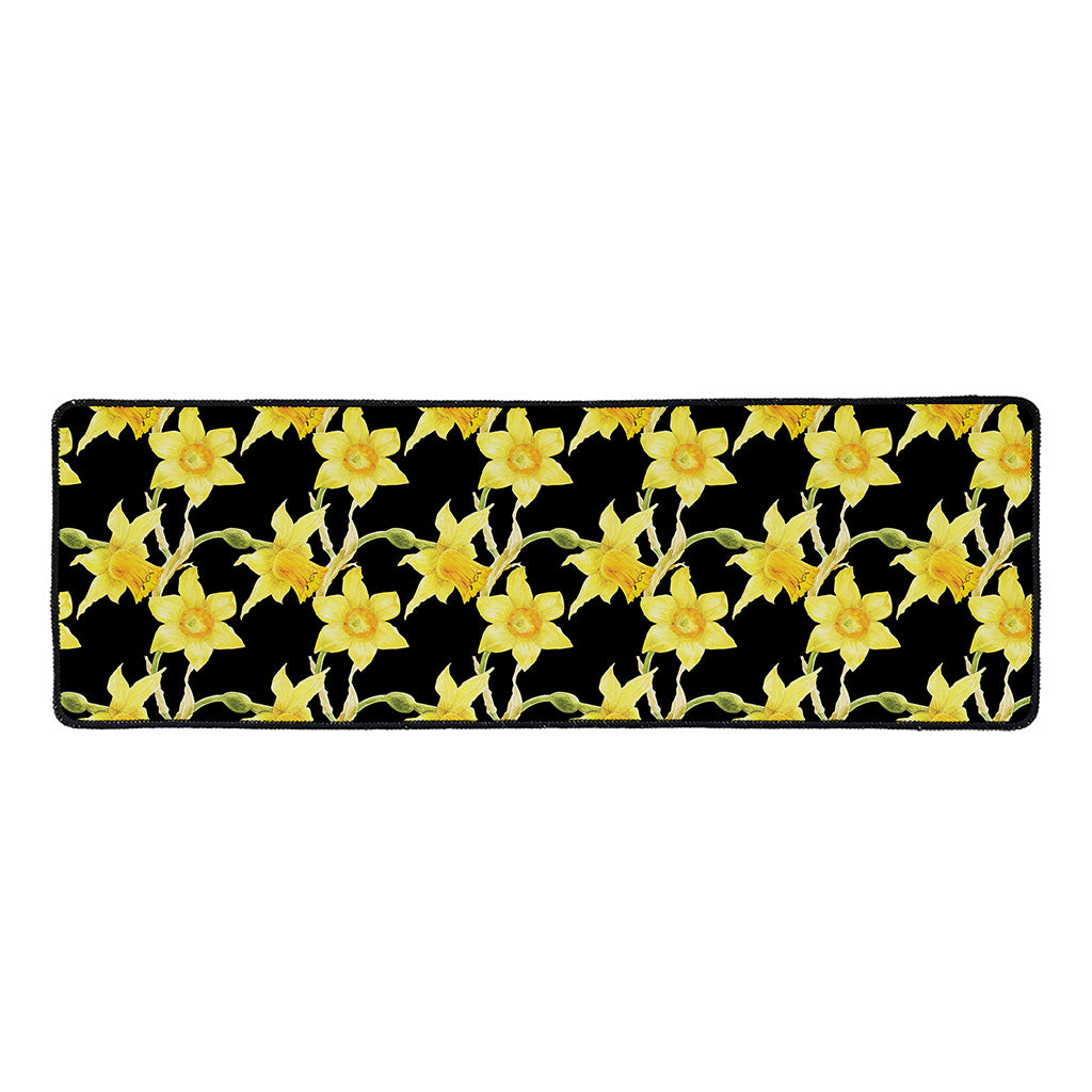 Watercolor Daffodil Flower Pattern Print Long Kitchen Mat