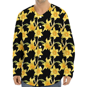 Watercolor Daffodil Flower Pattern Print Long Sleeve Baseball Jersey