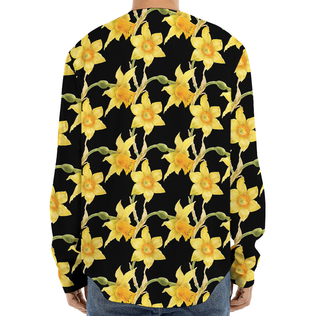 Watercolor Daffodil Flower Pattern Print Long Sleeve Baseball Jersey