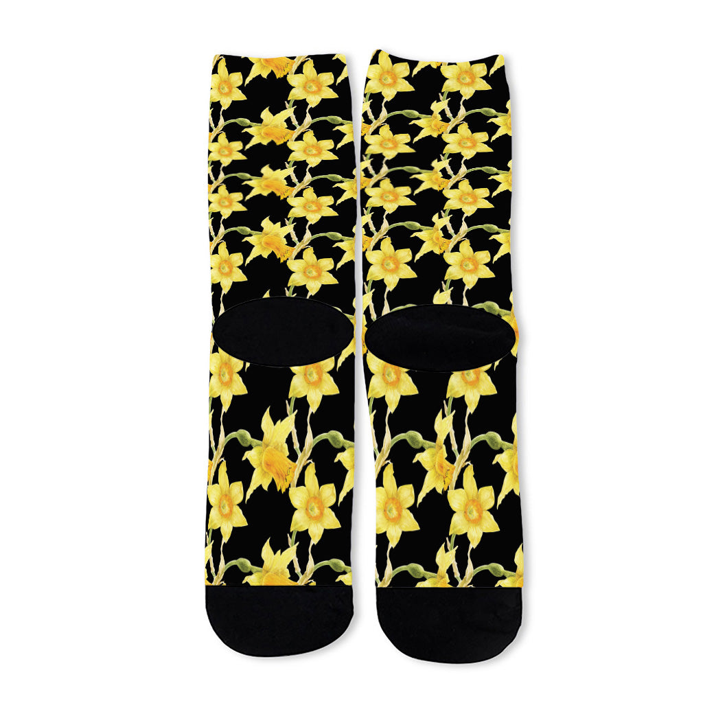 Watercolor Daffodil Flower Pattern Print Long Socks