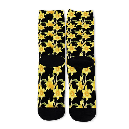 Watercolor Daffodil Flower Pattern Print Long Socks
