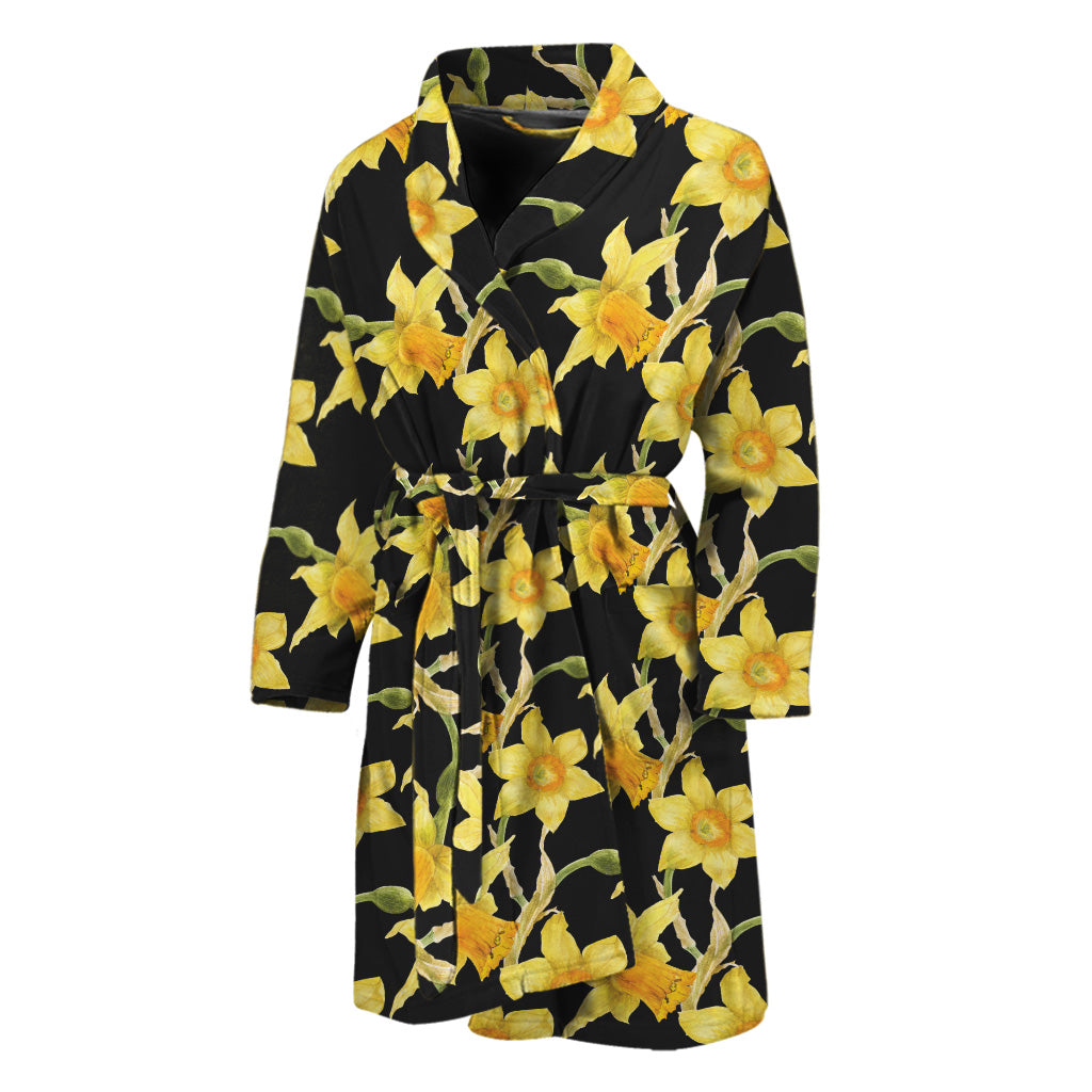 Watercolor Daffodil Flower Pattern Print Men's Bathrobe