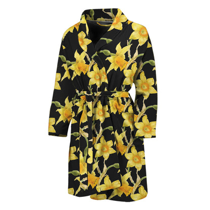 Watercolor Daffodil Flower Pattern Print Men's Bathrobe