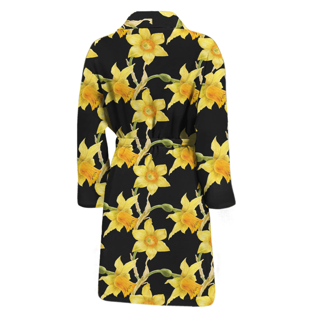 Watercolor Daffodil Flower Pattern Print Men's Bathrobe