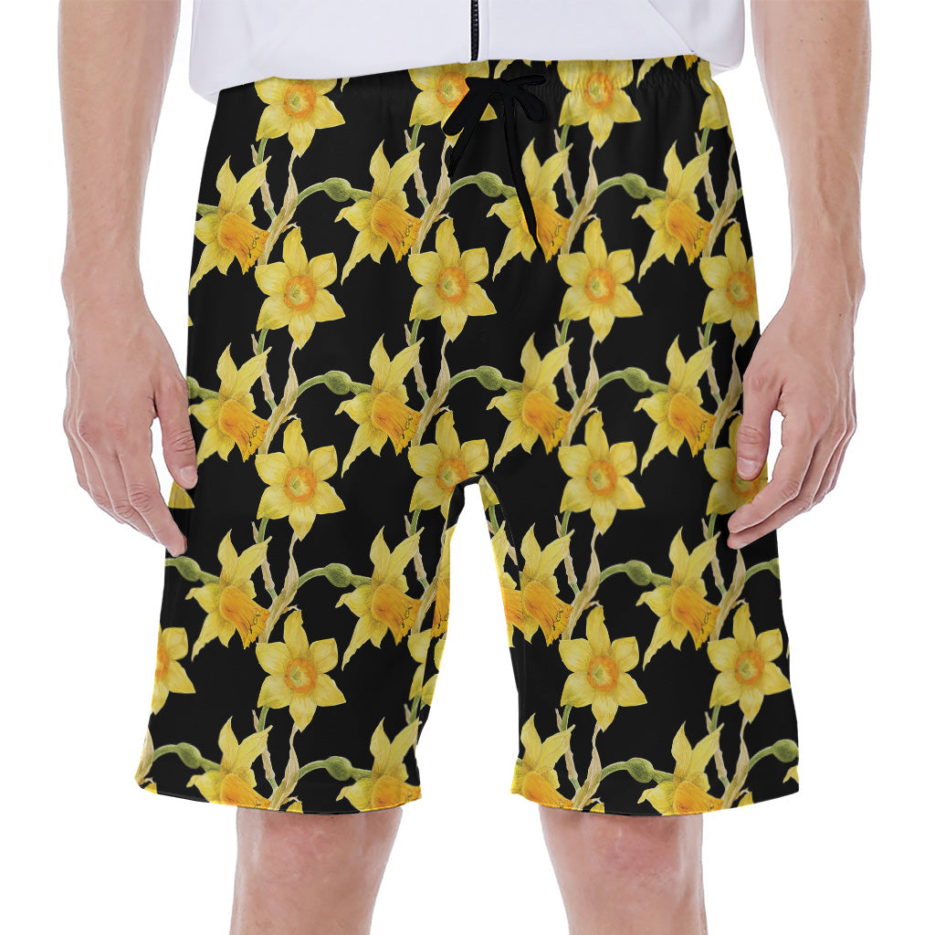 Watercolor Daffodil Flower Pattern Print Men's Beach Shorts