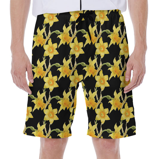Watercolor Daffodil Flower Pattern Print Men's Beach Shorts