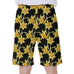 Watercolor Daffodil Flower Pattern Print Men's Beach Shorts