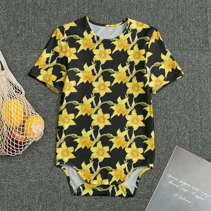 Watercolor Daffodil Flower Pattern Print Men's Bodysuit