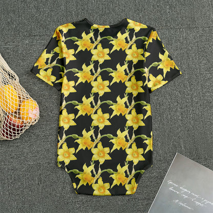 Watercolor Daffodil Flower Pattern Print Men's Bodysuit