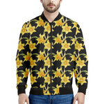 Watercolor Daffodil Flower Pattern Print Men's Bomber Jacket