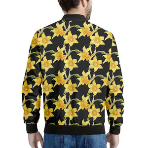 Watercolor Daffodil Flower Pattern Print Men's Bomber Jacket