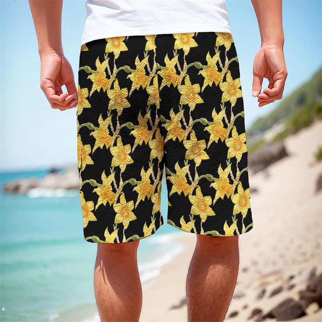 Watercolor Daffodil Flower Pattern Print Men's Cargo Shorts