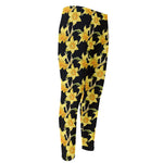 Watercolor Daffodil Flower Pattern Print Men's Compression Pants