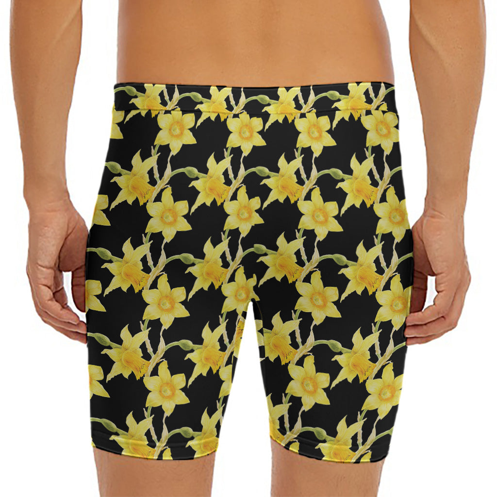 Watercolor Daffodil Flower Pattern Print Men's Long Boxer Briefs