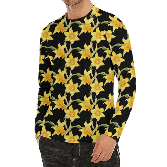 Watercolor Daffodil Flower Pattern Print Men's Long Sleeve Rash Guard
