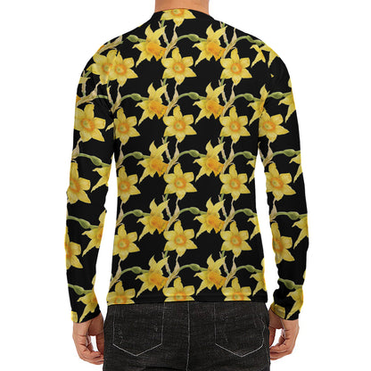 Watercolor Daffodil Flower Pattern Print Men's Long Sleeve Rash Guard