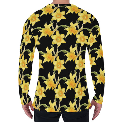 Watercolor Daffodil Flower Pattern Print Men's Long Sleeve T-Shirt
