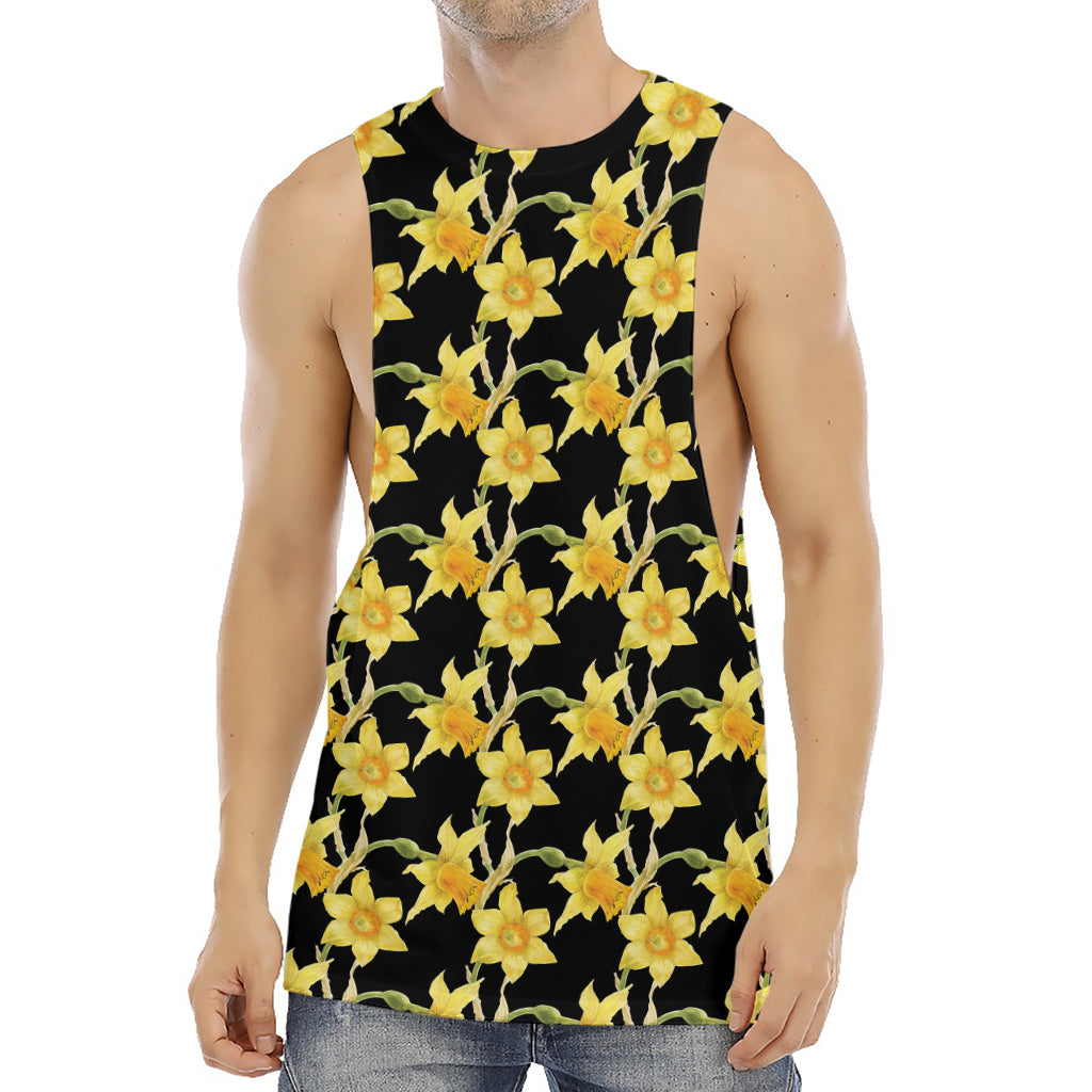 Watercolor Daffodil Flower Pattern Print Men's Muscle Tank Top