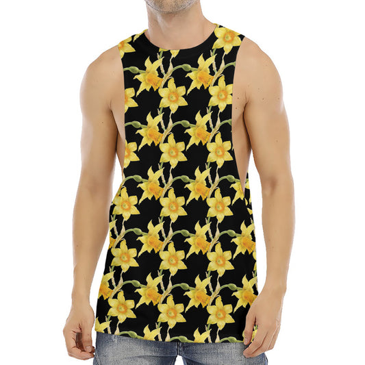 Watercolor Daffodil Flower Pattern Print Men's Muscle Tank Top