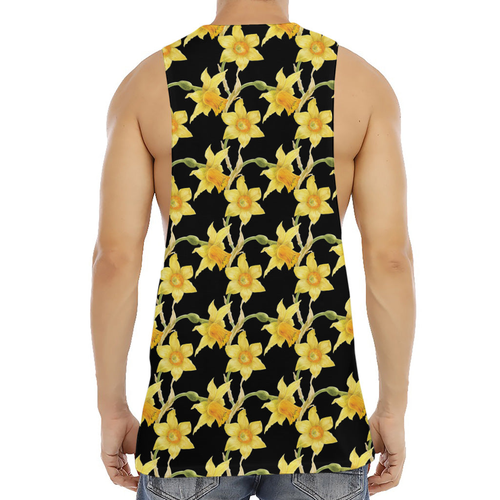 Watercolor Daffodil Flower Pattern Print Men's Muscle Tank Top
