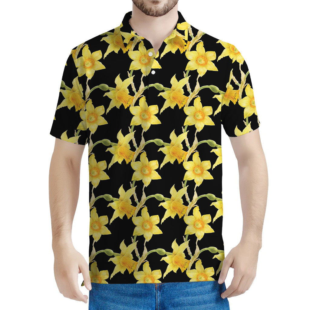 Watercolor Daffodil Flower Pattern Print Men's Polo Shirt