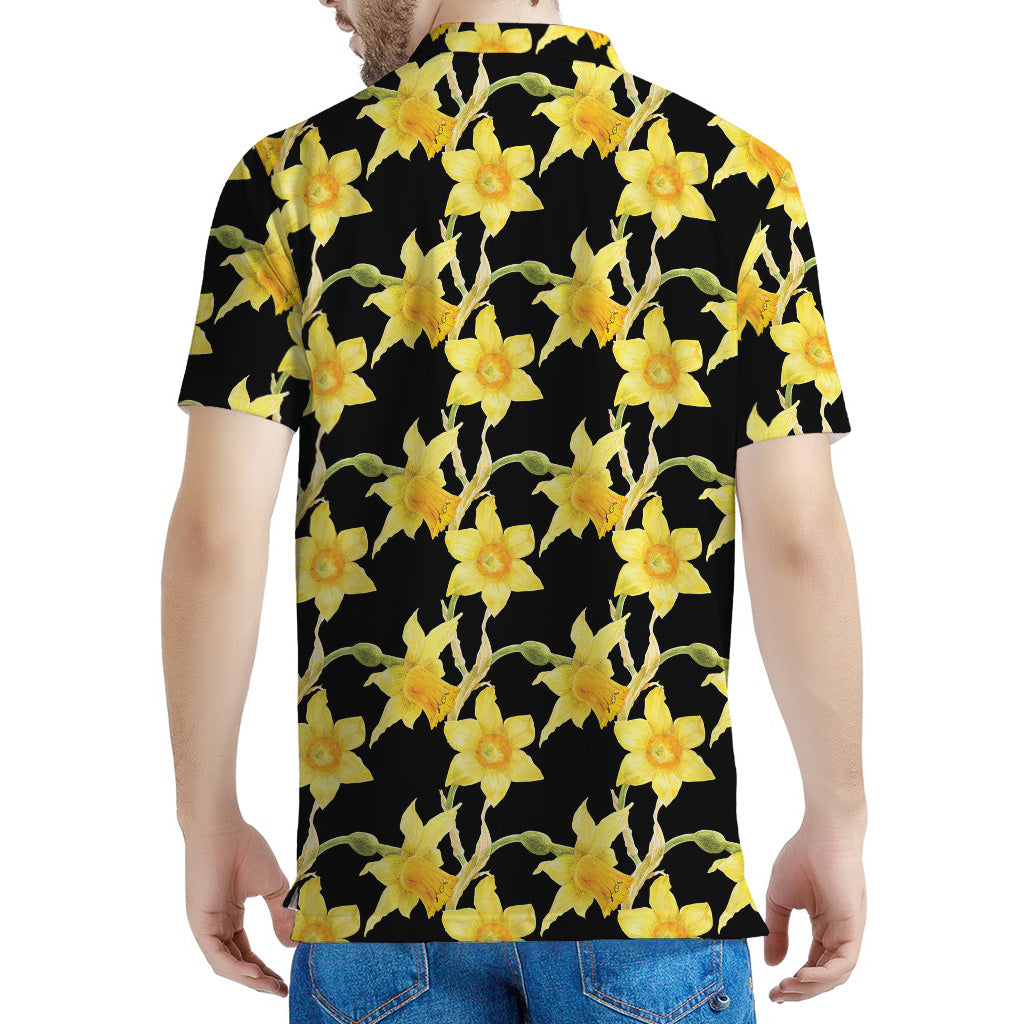 Watercolor Daffodil Flower Pattern Print Men's Polo Shirt