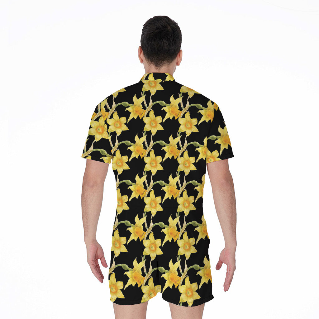 Watercolor Daffodil Flower Pattern Print Men's Rompers
