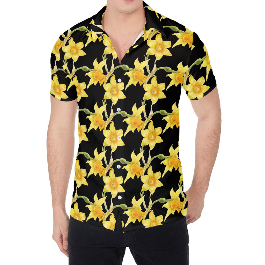 Watercolor Daffodil Flower Pattern Print Men's Shirt
