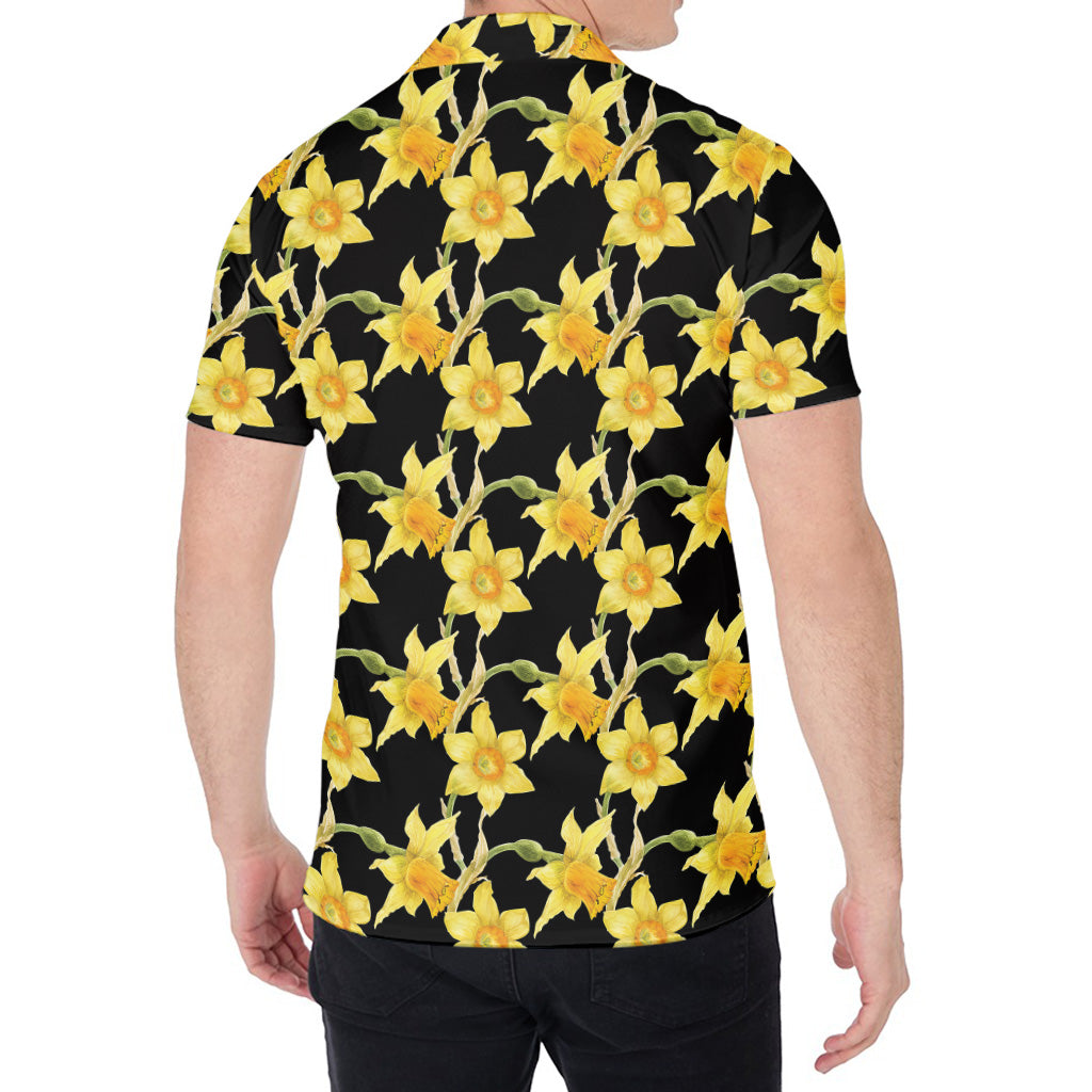 Watercolor Daffodil Flower Pattern Print Men's Shirt