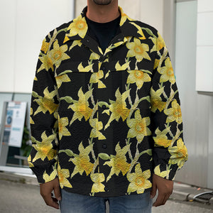 Watercolor Daffodil Flower Pattern Print Men's Shirt Jacket